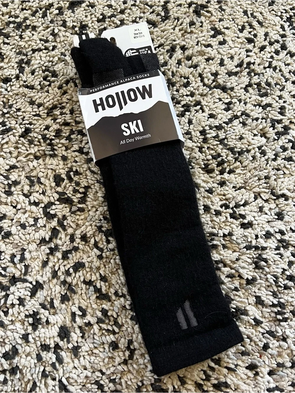Hollow Alpaca Ski Socks All Day Warmth Black Size XL